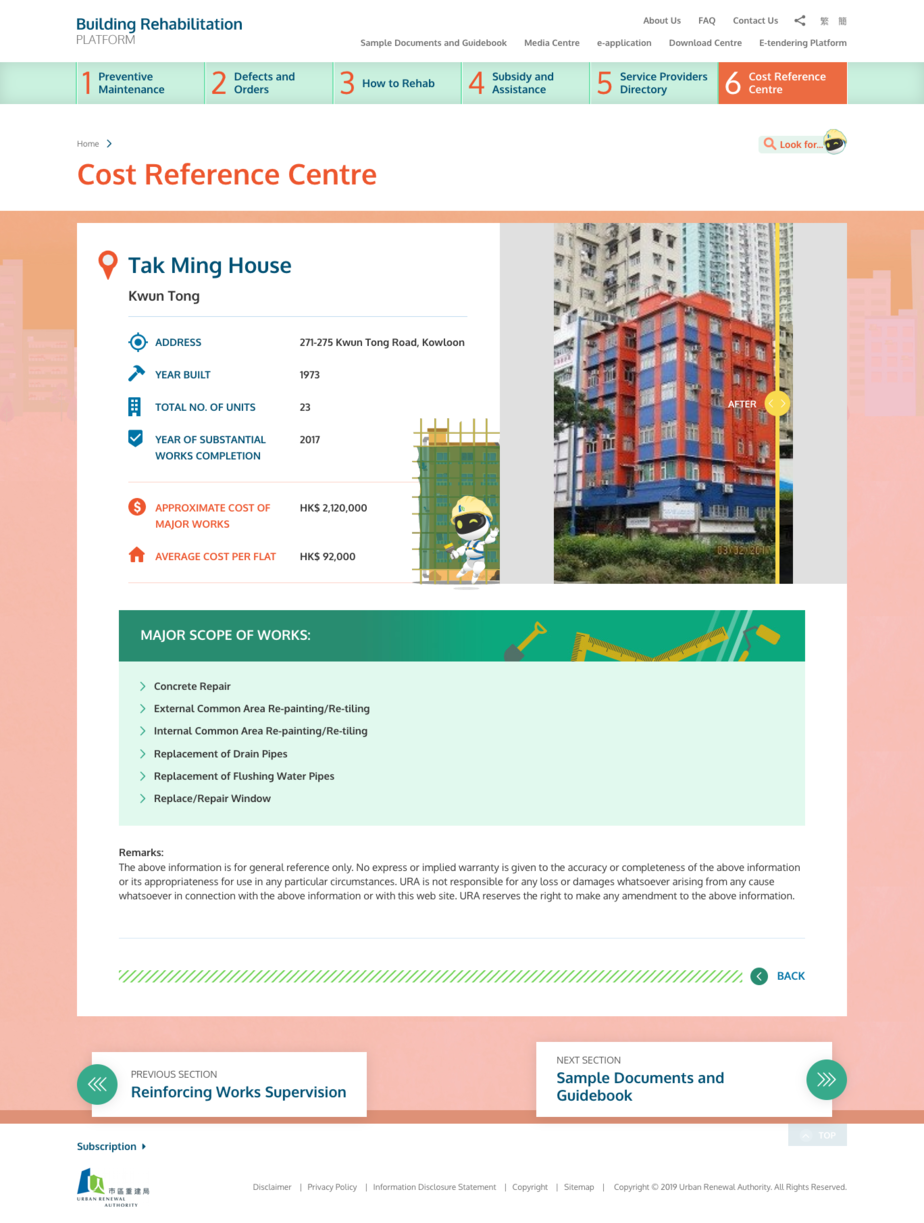 Building Rehabilitation Platform Desktop Cost Reference Centre page