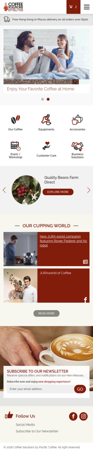 Pacific Coffee website screenshot for mobile version 1 of 4
